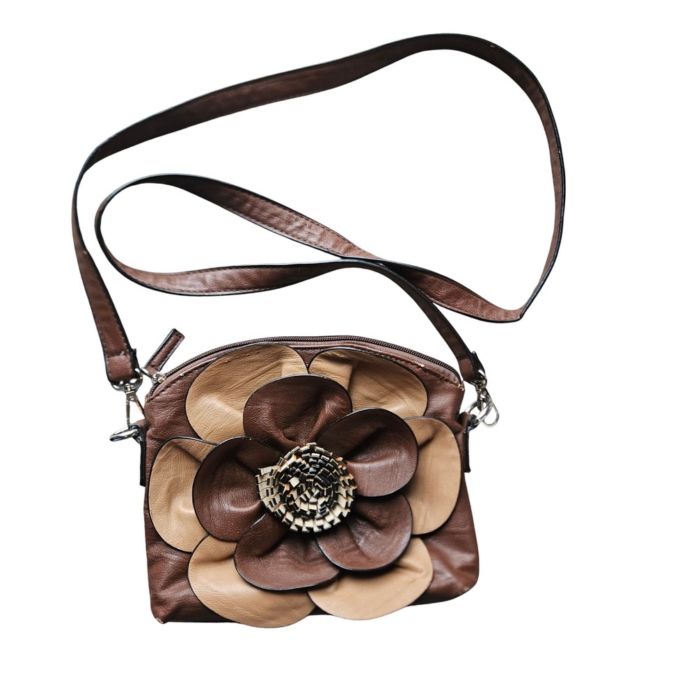 Chocolate Brown Faux Leather Flower Crossbody Purse Y2K Boutique‎ to U Prom 00s